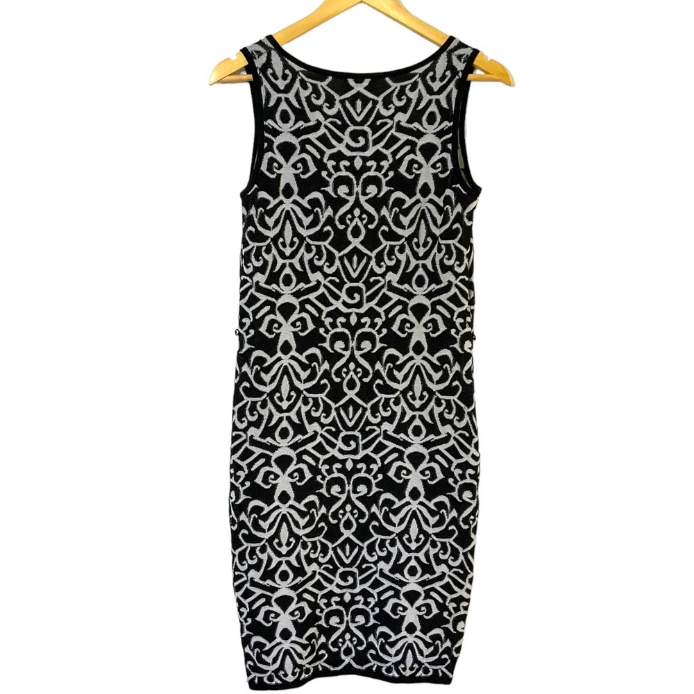 Carmen Marc Valvo Knit Dress Black + Ivory Body-con Jacquard/Damask Prin… - Picture 2 of 13